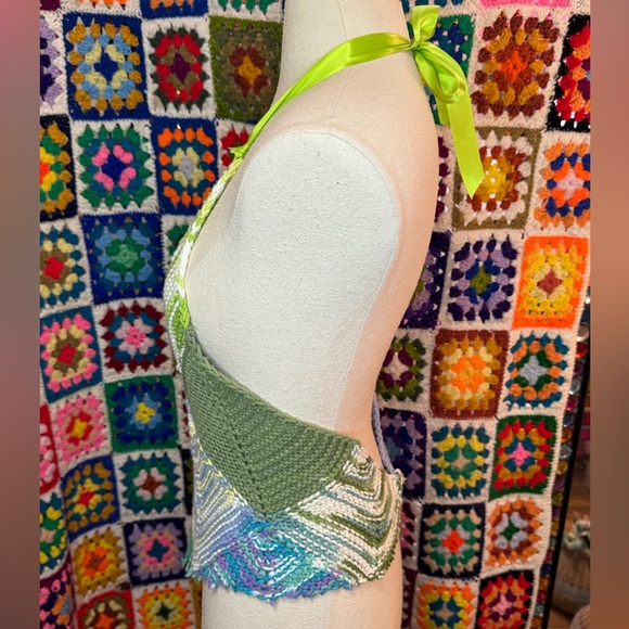 Handmade Reversible Crochet Wrap Halter Top - Picture 3 of 13